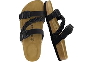 CUSHIONAIRE Women's Lizzy Cork Footbed Sandal - Comfortable, Adjustable Straps, Arch Support, Wide Widths Available, Boho Chic Summer Slides
