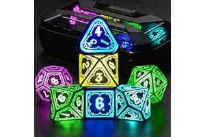 FONVGOGO Wireless Light Up Dice Set D and D RGB for Dungeons and Dragons,Cool LED DND Dice with Charging Box Rechargeable 7 Color Polyhedral Role Playing Dice for DND Gifts RPG(Astral Shard Black)
