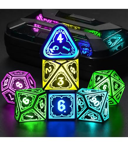 ORUZA – 7 Dés LED Rechargeables Lumineux – Polyédriques D20 D12 D10 D% D8 D6 D4 – Avec Boîtier De Charge