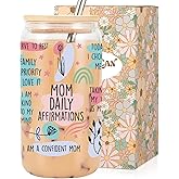 LEADO Mama Daily Affirmations Cup, Boy Mom Gifts - Valentines, Mother Birthday Gifts, Inspirational Present for Mother, Boy Mom, Girl Mama - Mommy Tumbler, 16 oz Iced Coffee Cup with Lid and Straw