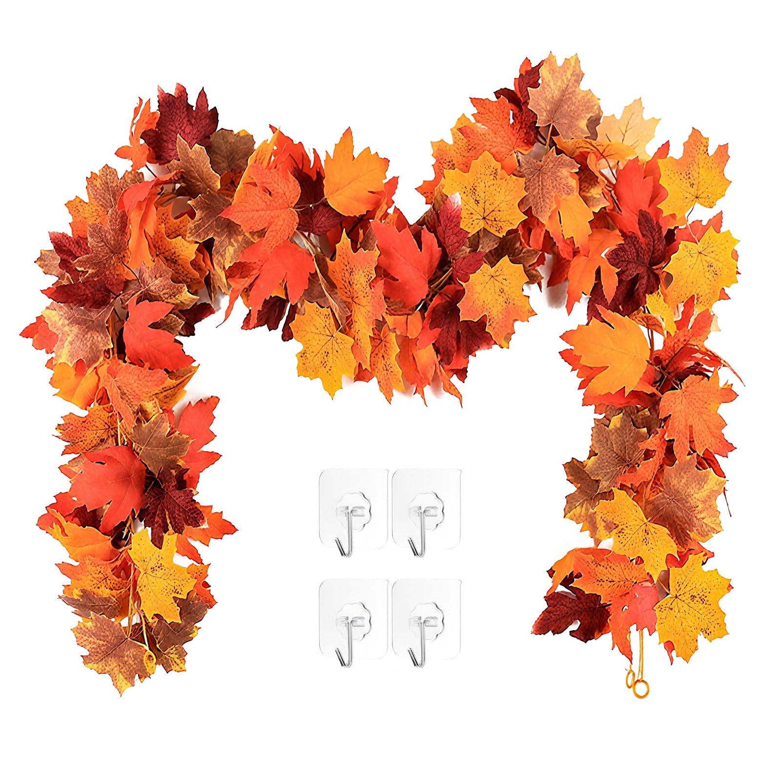 Photo 1 of 2 Pack Fall Maple Leaf Garlands - 5.8ft Autumn Vine for Thanksgiving, Halloween Hanging Fall Decorations -Rustic Faux Foliage Decor for Fireplace, Stairs, Front Door, Table