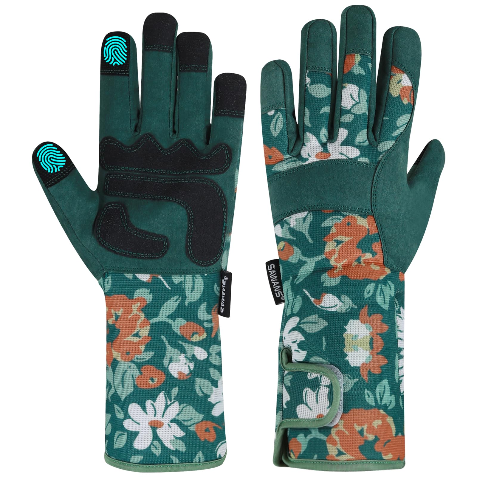SAWANS Long Gardening Gloves for Women Men Thorn Proof Garden Gloves Safety Breathable and Comfortable Extra Long Forearm Protection for Rose Blackberry Pruning &Yard & Outdoor Work (Green, S)