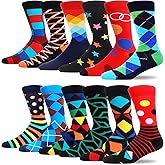 MAKABO Men's Fun Dress Socks Colorful Novelty Patterned Cotton Crew Socks
