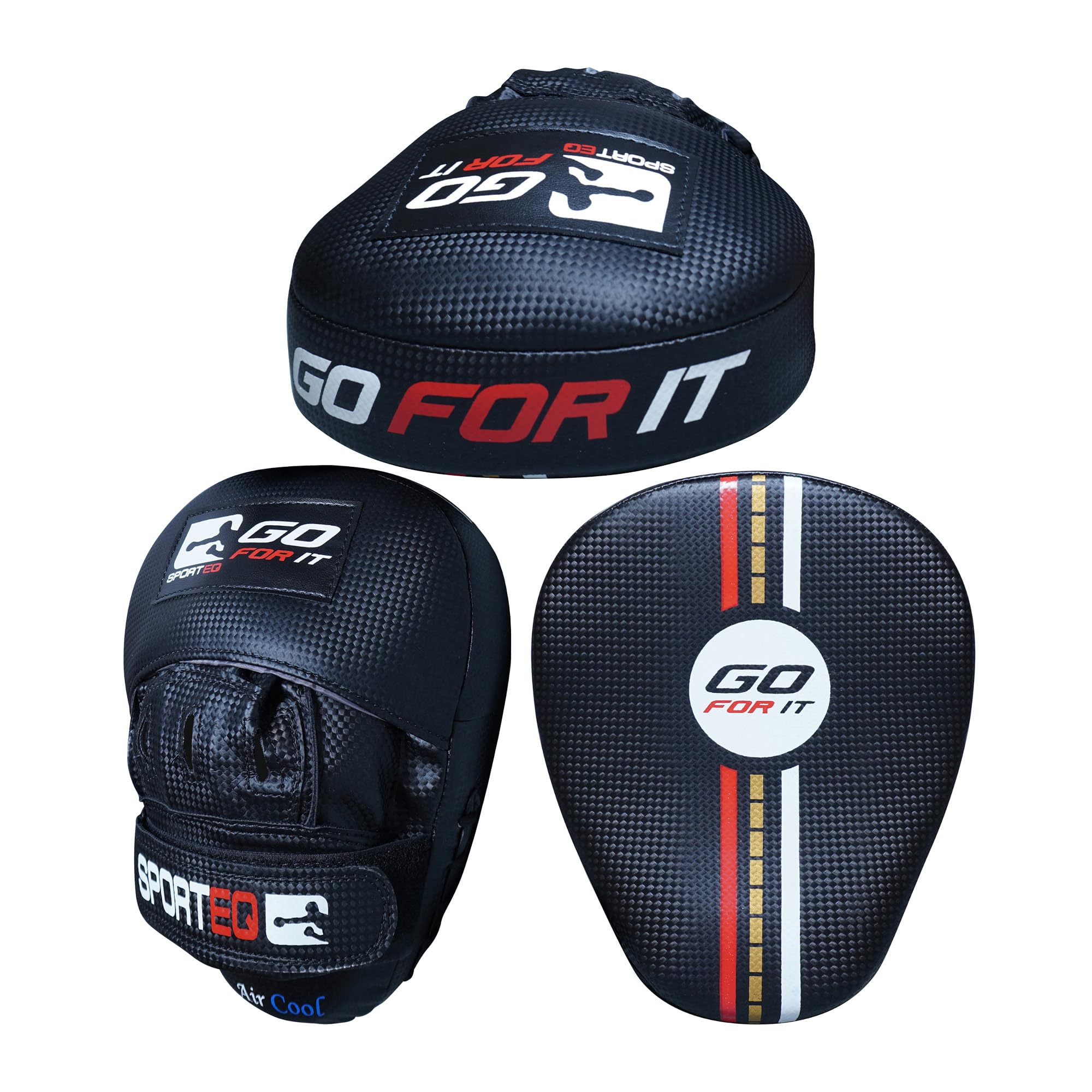Sporteq Go Series Focus Mitts - Hook & Jab Pads, Boxing Pads with adjustable wrist strap - Curved MMA, & kickboxing Training Mitts for coaching & strike drills (Black)