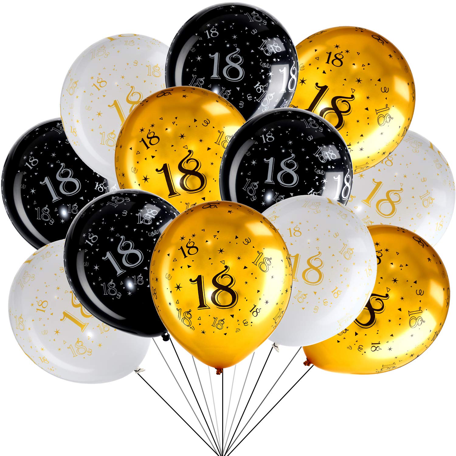 45 Piece 12 Inch 18th Birthday Party Latex Balloons Birthday Anniversary Party Decoration White Gold Black Theme Party Balloon for Birthday Party Supplies Indoor Outdoor Decor