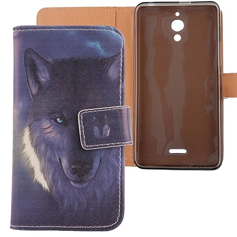 Lankashi PU Flip Leder Tasche Hülle Case Cover Schutz Handy Etui Skin Für Alcatel One Touch Pixi 4 6' 3G Wolf Design