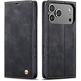QLTYPRI for iPhone 17 Pro Max Case Wallet with Card Holder, Vintage PU Leather Kickstand Magnetic Closure Shockproof Folio Book Cover Case for iPhone 17 Pro Max - Black