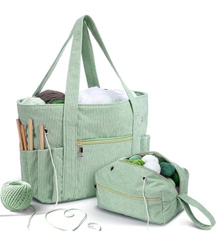 Aztec Print Canvas Yarn Bag - Portable Crochet & Knitting Tote With Storage Pockets