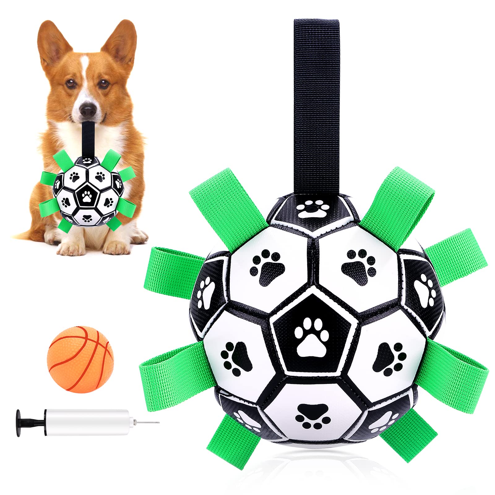 MYPIN Dog Football Ball and Tug Toys for Small & Medium Dogs, Interactive Water Toys with Grab Tabs for Dog Birthday Gifts Indoor Outdoor