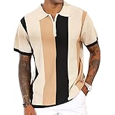 Men's Fashion Polo Shirts Vintage Striped Knitting Shirts Casual Slim Fit Golf Shirts