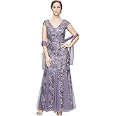 Alex Evenings Women's Long Fit and Flare Dress Godet Detail (Petite and Regular)