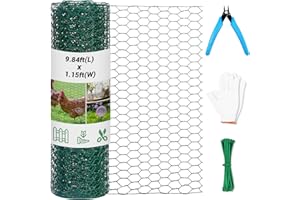 LUCOMB Chicken Wire Fence for Craft,13.78 x 118 Inch Lightweight Galvanized Hexagonal Chicken Wire Netting, Chicken Wire Mesh for Garden Poultry, Floral Chicken Wire Fencing with Gloves, Wire Ties and Plier