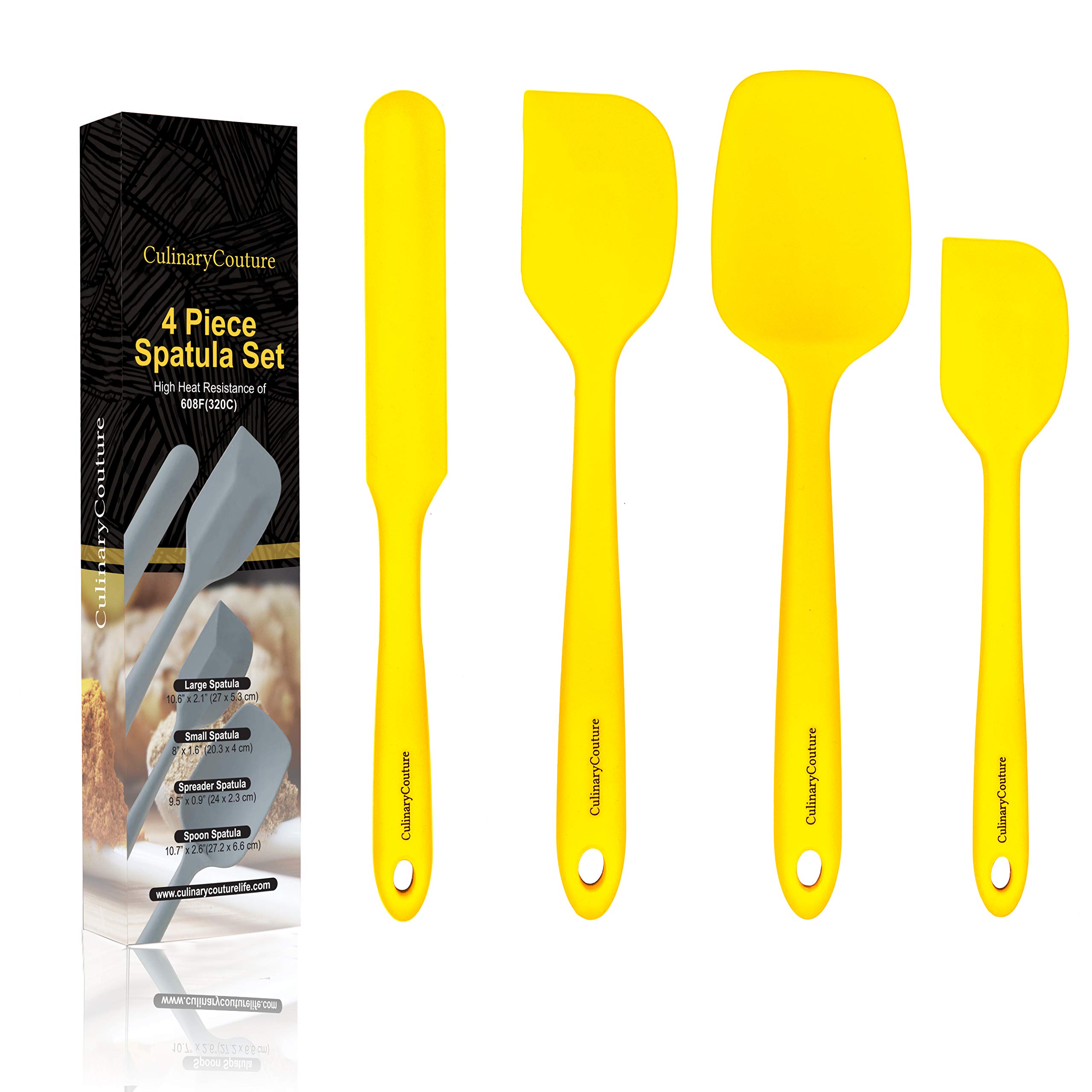 Yellow Silicone Spatula Set – Non Stick High Heat Resistant Kitchen Utensils – 320C – Sturdy Steel Core – Spreader, Scraper, Spoonula Spatulas – 4 Piece Utensil Set - Gift Box and Bonus Recipe Ebook!