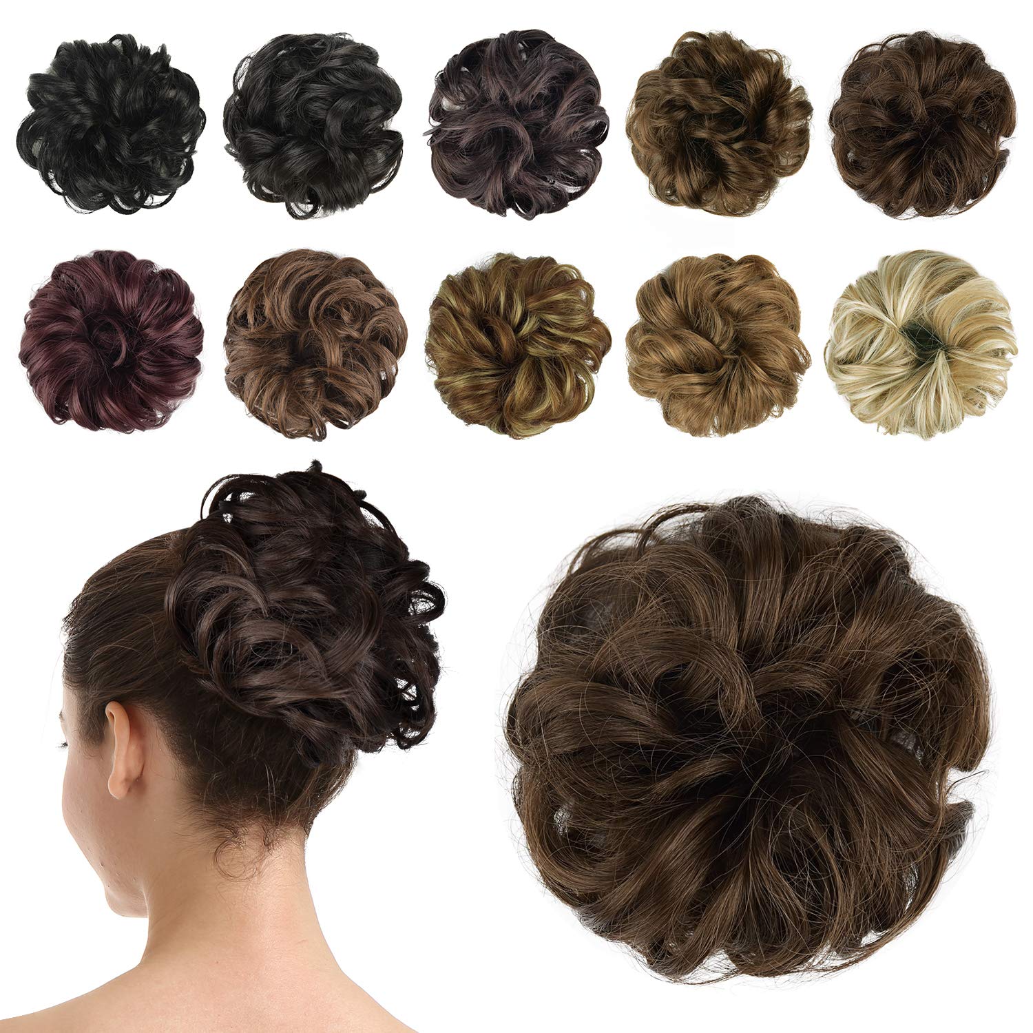 BARSDAR Messy Hair Scrunchies - Hair Bun Extensions & Ponytail Extensions - Medium Chestnut Brown