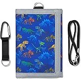 Lattlefnki Kids Wallet for Boys, Boys Wallets for Kids 4-12 Trifold Wallet with Zippered Coin Pocket and Card Holders, Birthday Christmas Gifts Wallet - Blue Dinosaur