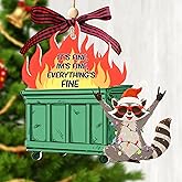 Dumpster Fire Christmas Ornament - Funny Raccoon Ornament - Fun Christmas Ornaments Decor - Dumpster Fire Gifts for Coworkers - Raccoon Gifts for Women, Men - White Elephant Gift Exchange