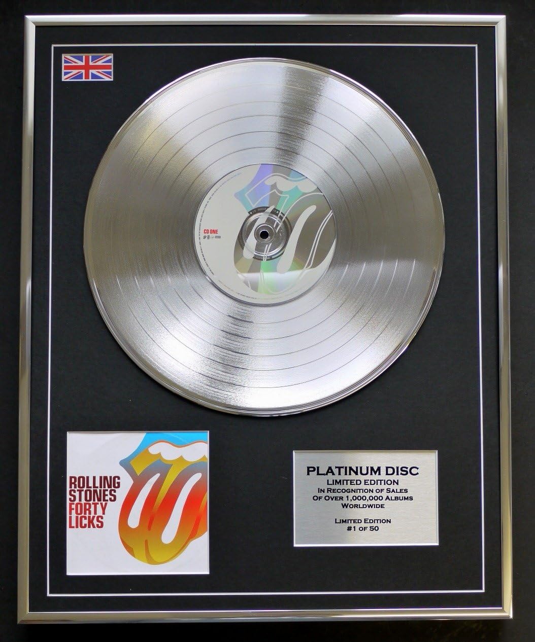 THE ROLLING STONES/LTD EDITION CD PLATINUM DISC/FORTY LICKS, Silver, 20 x 16 inches