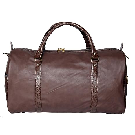 New RichSign Genuine Premium Imported Synthetic Leather with Croco Combination Travel tourister/Gym Duffle Bag for Men and Women | Overnight Luggage Carry case Bag| Soft Shell | 20 Liters| (Brown)
