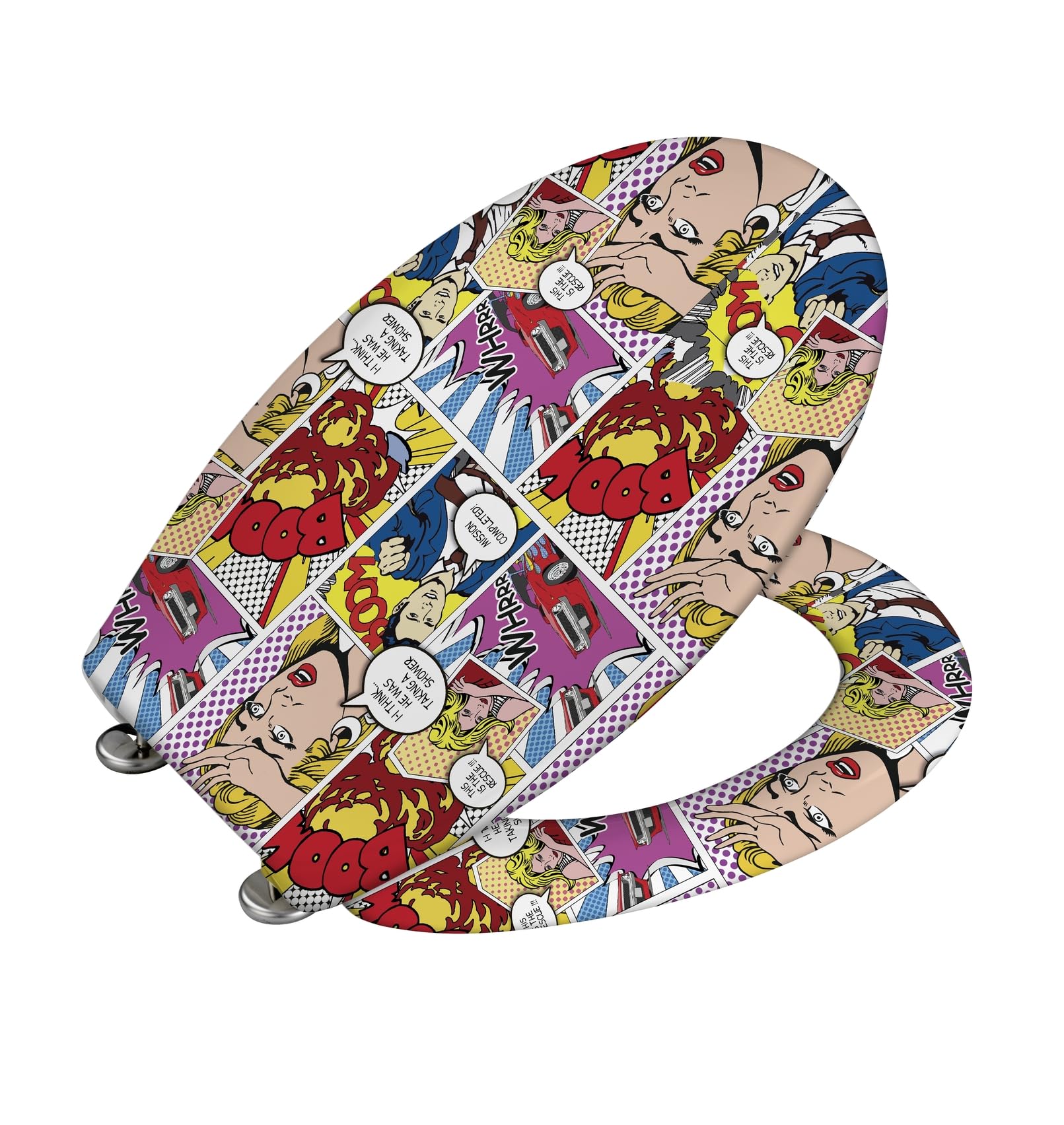 WENKO 22797100 Toilet seat Pop-Art - soft closing mechanism, fix-clip stainless steel hinges, Duroplast, 37.5 x 45 cm, Multicoloured