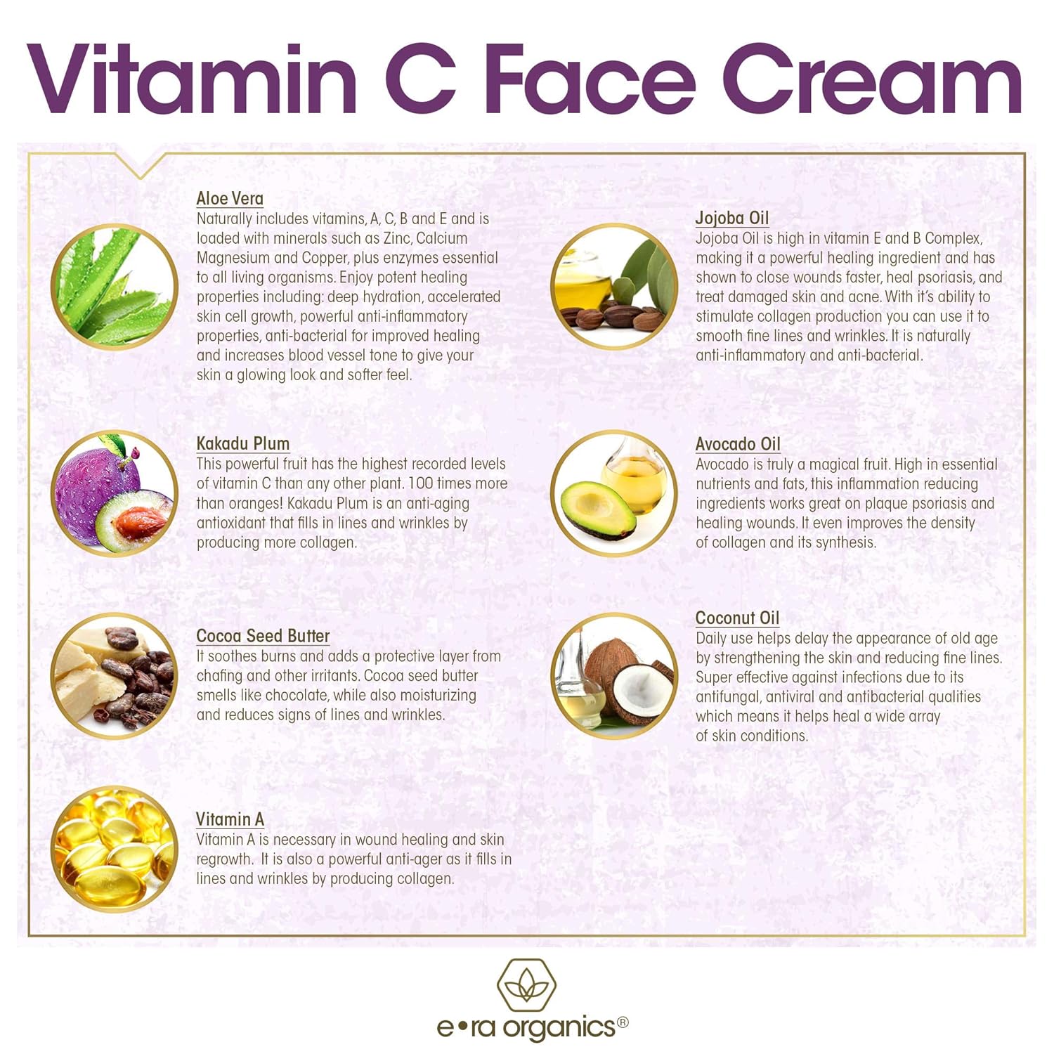 Era Organics Vitamin C Face Moisturizer & Eye Cream - Super Revitalizing Hyaluronic Acid Anti Aging Moisturizer With Kakadu Plum, Jojoba Oil, Avocado Oil, Vitamin E For Wrinkles, Fine Lines & Eye Bags: Beauty