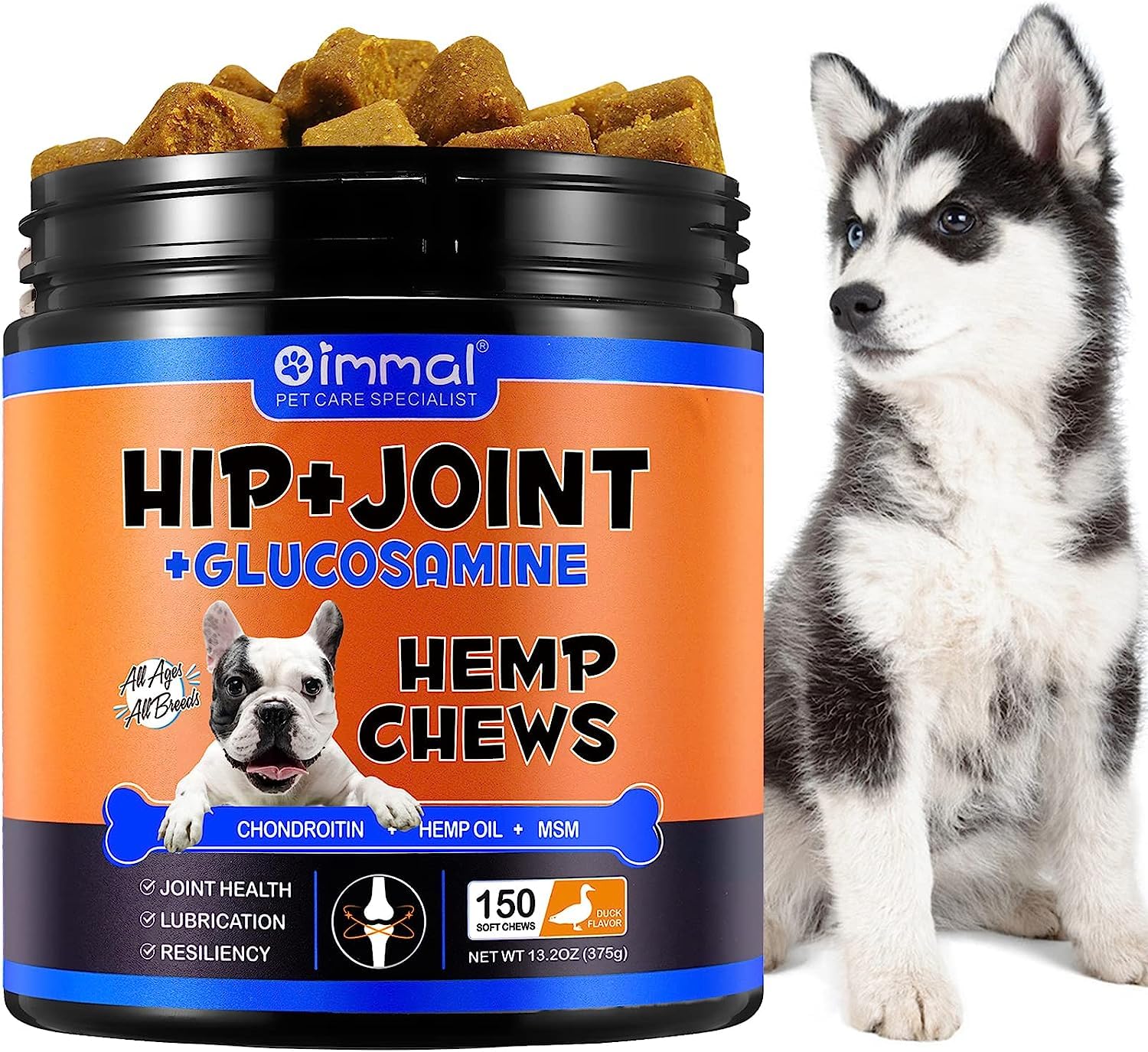 RSGRT Hip and Joint Supplements Chews for Dogs, 150PCS Hip & Joint Care Tablets with Glucosamine, Chondroitin, Green-Lipped Mussels and Vitamins for Dog Joint Care (Duck Flavor)