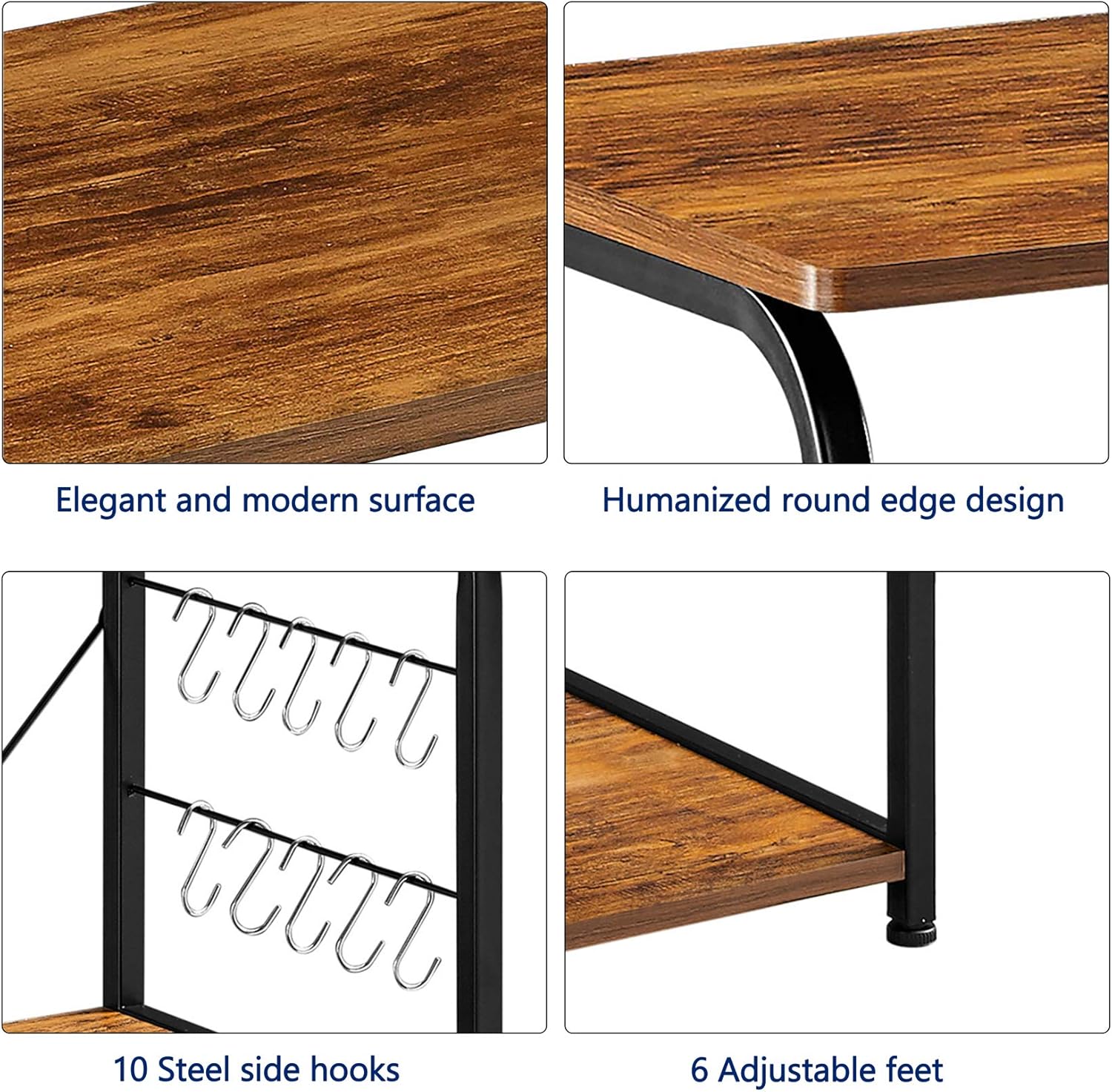 Mr IRONSTONE Vintage Kitchen Baker's Rack Utility Storage Shelf 35.5" Microwave Stand 3-Tier+4-Tier Shelf for Spice Rack Organizer Workstation with 10 Hooks - Standing Baker's Racks