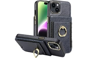 S. Tedazo for iPhone 15 Wallet Case with Credit Card Holder and 360° Rotation Ring Stand, RFID Block Flip Leather Shockproof Cover(6.1 inch,Navy Blue)