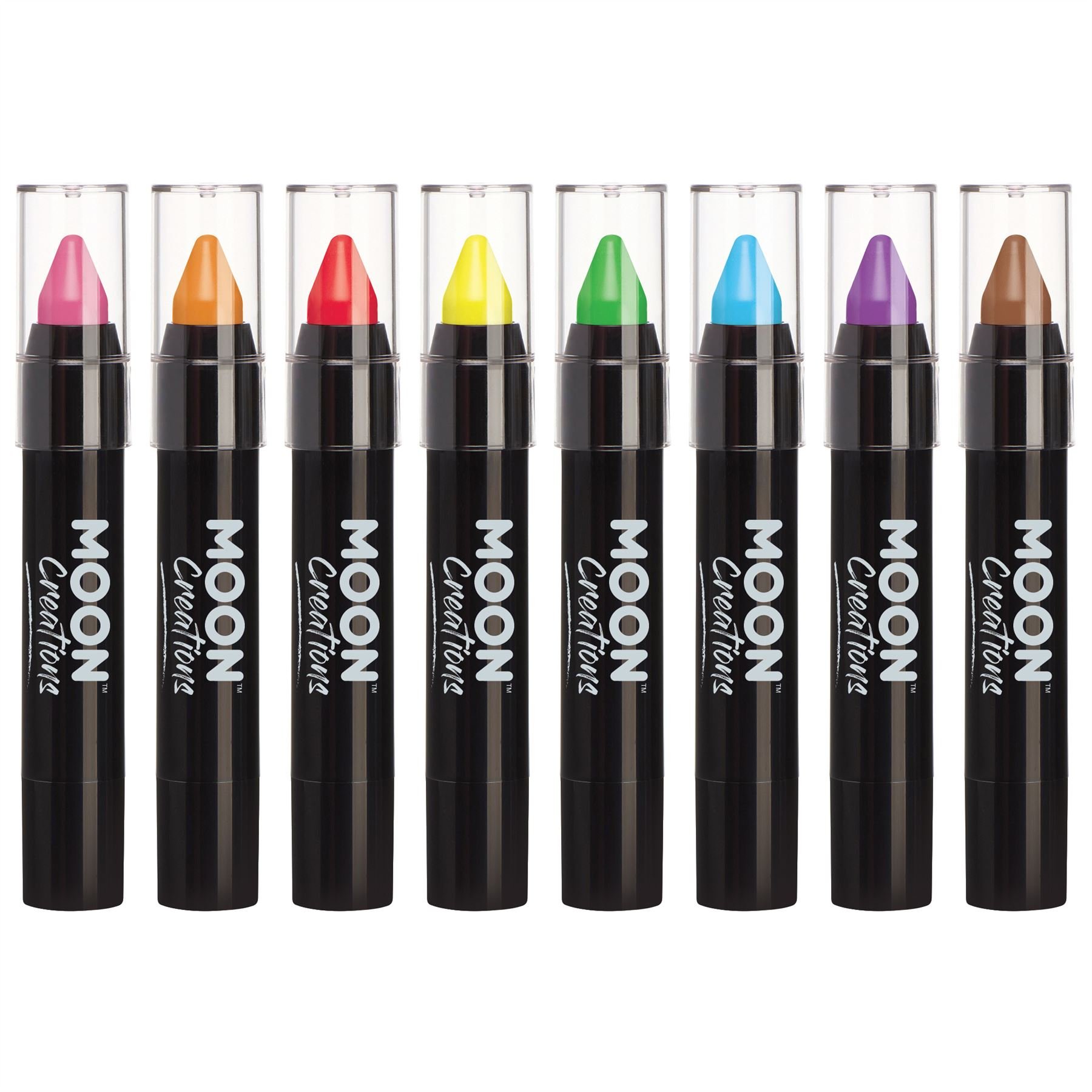 Moon Creations Face Paint Stick Body Crayons | Set of 8 | 3.2g | Sweat Proof & Water-Resistant Face Paint | Cruelty Free, Made in UK | For Kids, Adults, Fancy Dress, Festivals, Halloween