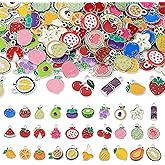 FASHEWELRY 120Pcs Alloy Enamel Fruit Charms Cute Food Fruit Pendants Banana Strawberry Orange Pineapple Dangle Charms for DIY Summer Craft Earring Bracelet Jewelry Making