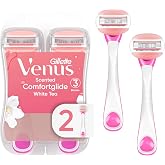 Gillette Venus ComfortGlide Disposable Razors for Women, 2 Count, White Tea Scented Moisture Bars for a Smooth Shave