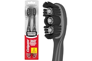 Colgate 360 Vibrate Charcoal Battery Operated Toothbrush Pack, Soft with 1 AAA Battery Included, Black, 2 Count