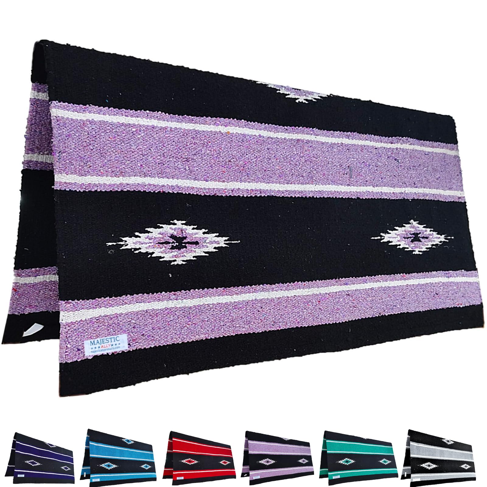 Majestic Ally 36"x 34" Navajo Design Acrylic Saddle Blanket -2.4 lbs (Purple and Black)