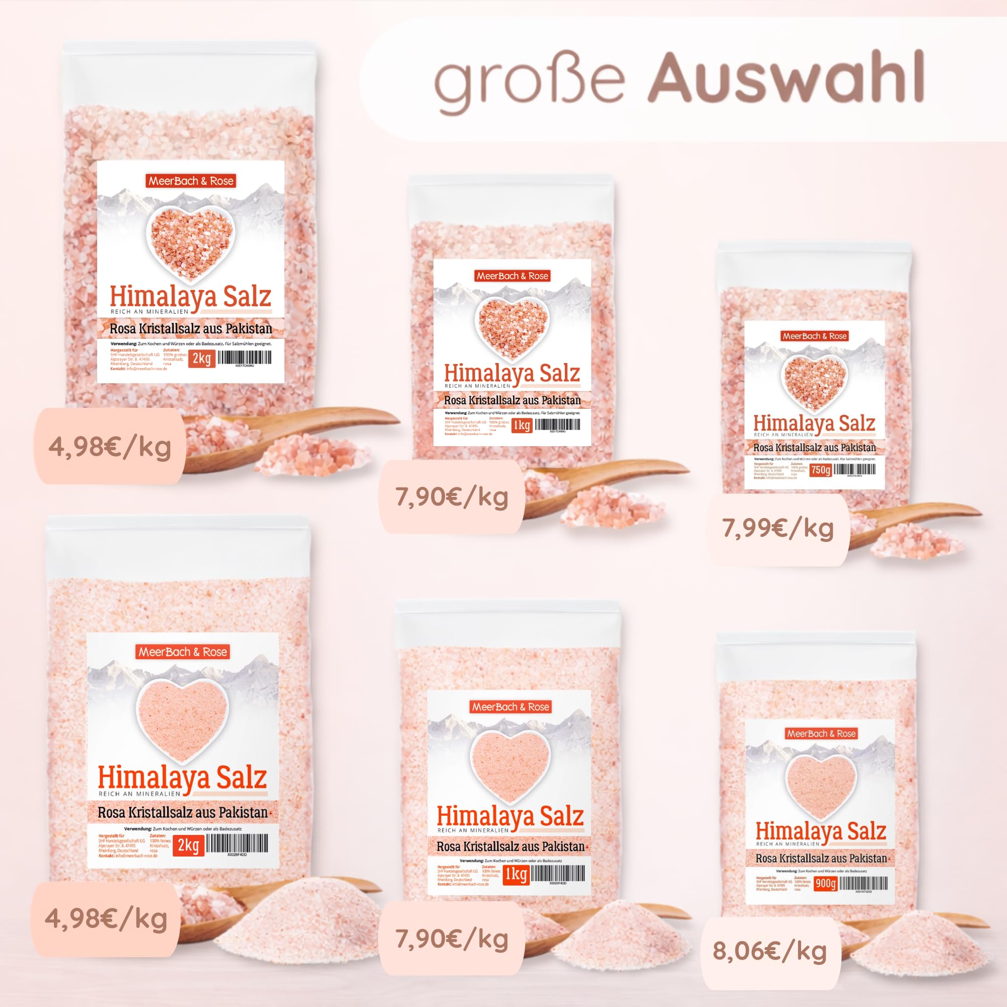 MeerBach & Rose Himalaya Salz, rosa Kristallsalz, 1kg grobe Körnung für die Salzmühle, Pink Salt, Badesalz, original aus Punjab Pakistan 8