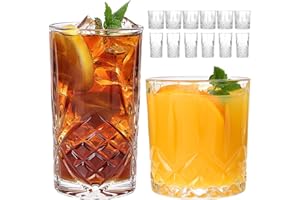 Moretoes 12 Pack Drinking Glasses Set, Crystal Glass Cups, Mixed Glassware Set, 12 Oz Highball Glasses & 11 Oz Old Fashioned 