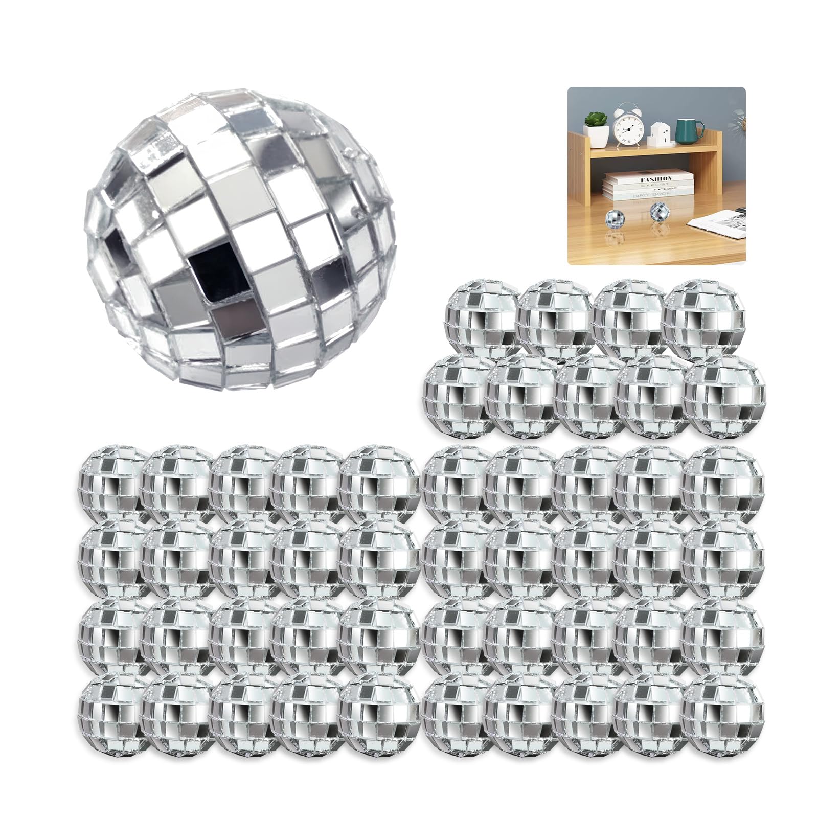 Fatiya 50 Piece Mirror Mini Disco Balls, 0.78 Inch Silver Hanging Disco Ball, Small Disco Party Decorations Ornament for Weddings Parties Birthdays Proms (50 pcs)