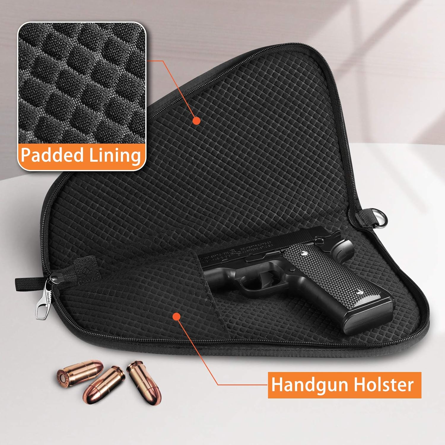 FINPAC Pistol Rug Case, Tactical Firearm Cover Soft Gun Grey Storage Pouch with D-Ring & Padded Lining for Compact and Full-Size Handguns (Medium): Sports & Outdoors
