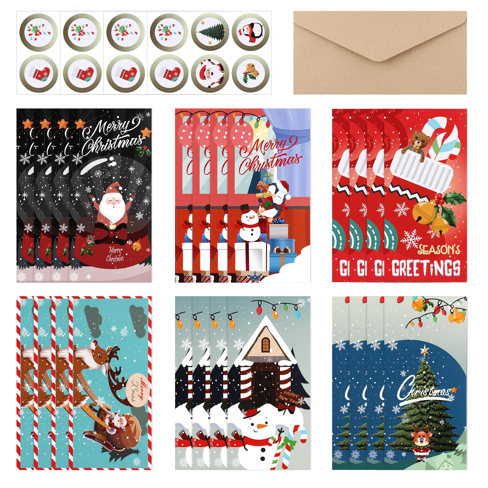 Photo 1 of 24 Pack Christmas Money Holders for Cash Checks or Gift Card 6 Styles, Christmas Cards with Envelopes and Stickers, Xmas Money Cards for Cash Gift Holders Festive Holiday