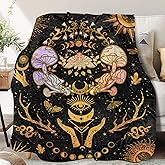 Mushroom Decor, Moth Moon Blanket Witch Gifts for Women Zodiac Witchy Hippie Fleece Blanket Gothic Gifts Sun Moon Throws Blanket 60