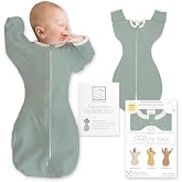 SwaddleDesigns Transitional Swaddle Sack, Cotton, Heathered Jadeite, 0-3mo | Arms Up Half-length Sleeve Partially Suppress Moro reflex, Most Gradual Transition Swaddle for Newborn, Safe for Rolling Baby