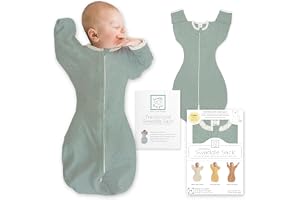 SwaddleDesigns Transitional Swaddle Sack, Cotton, Heathered Jadeite, 0-3mo | Arms Up Half-length Sleeve Partially Suppress Moro reflex, Most Gradual Transition Swaddle for Newborn, Safe for Rolling Baby