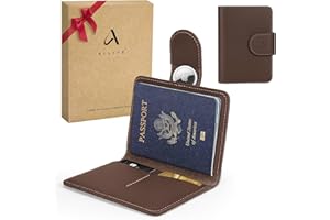 ALLIVE Passport Holder for Travel, Genuine Leather Passport Holder with AirTag Hidden, Rfid Passport Cover Travel Wallet for Airport Essentials, Travel Must Haves Gifts (Coffee Brown)