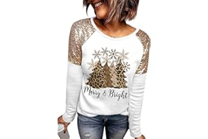 For G and PL WomensChristmas Sequin Sparkly Shirts Long Sleeve Raglan Sweatshirt