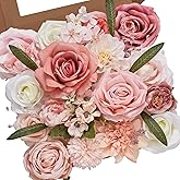 Serwalin Artificial Pink Flowers Spring Roses Silk Fake Flowers for DIY Wedding Bridal Bouquets Cake Flower Baby Shower Table Centerpieces Arrangements Decoration