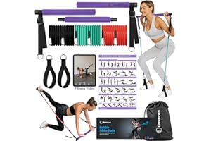 Goocrun Portable Pilates Bar Kit with Resistance Bands for Men and Women - 3 Set Exercise Resistance Bands - Multifunctional Home Gym - Supports Full-Body Workouts – with Fitness Poster and Video