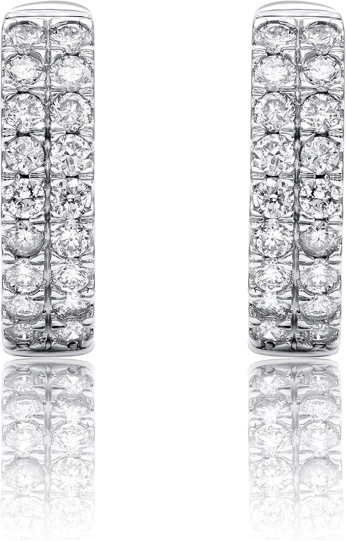 1/2 Carat Natural Round Diamond Hoop Huggie Earrings for Women in 10 KT White Gold (HI Color, I2 Clarity) (Metal Color - White | Yellow | Rose)