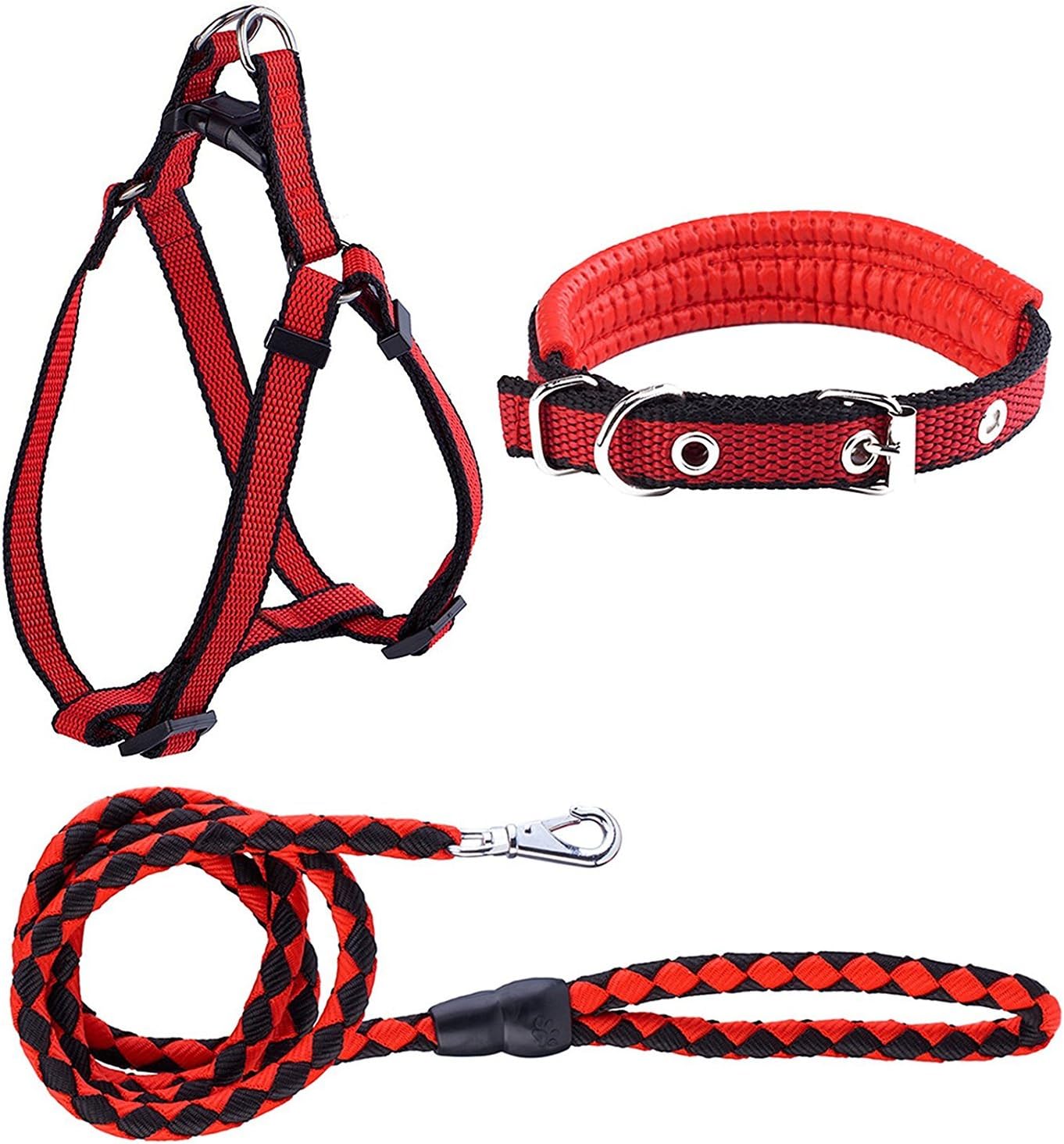 Pet Dog Leash Harness Collar Set, Heavy Duty Nylon Braided Leash No Pulling Choking