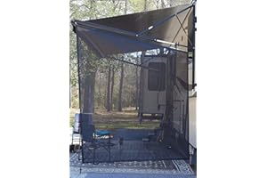 EXCELFU RV Awning Side Sun Shade Screen 9'X7', Black Mesh Screen RV Awning Side Shade Camping Trailer Canopy UV Sun Blocker Complete Kits