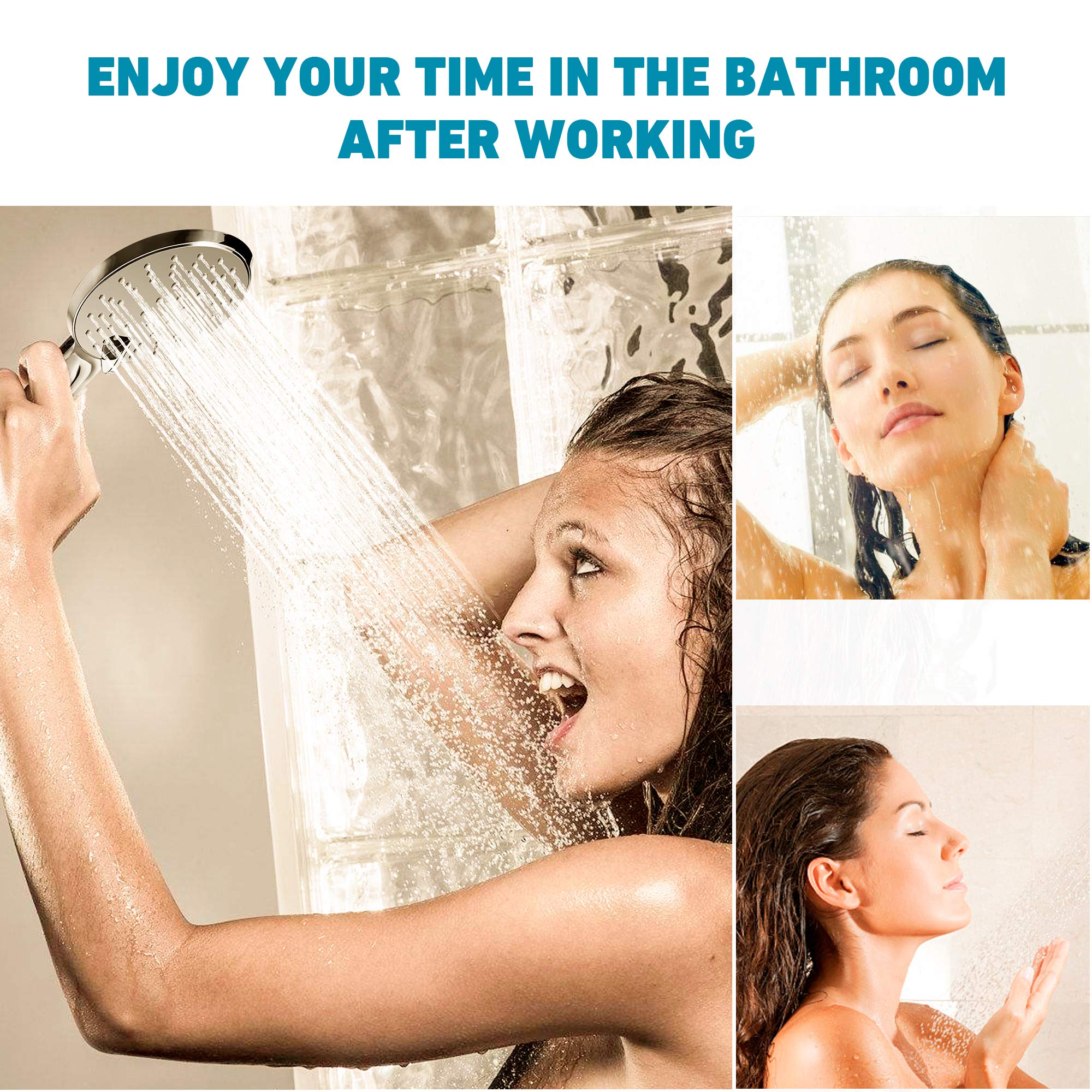 Handheld Shower Head, Hiseea Universal Water Saving Bath Showerhead with 3 Mode Function Spray, Chrome