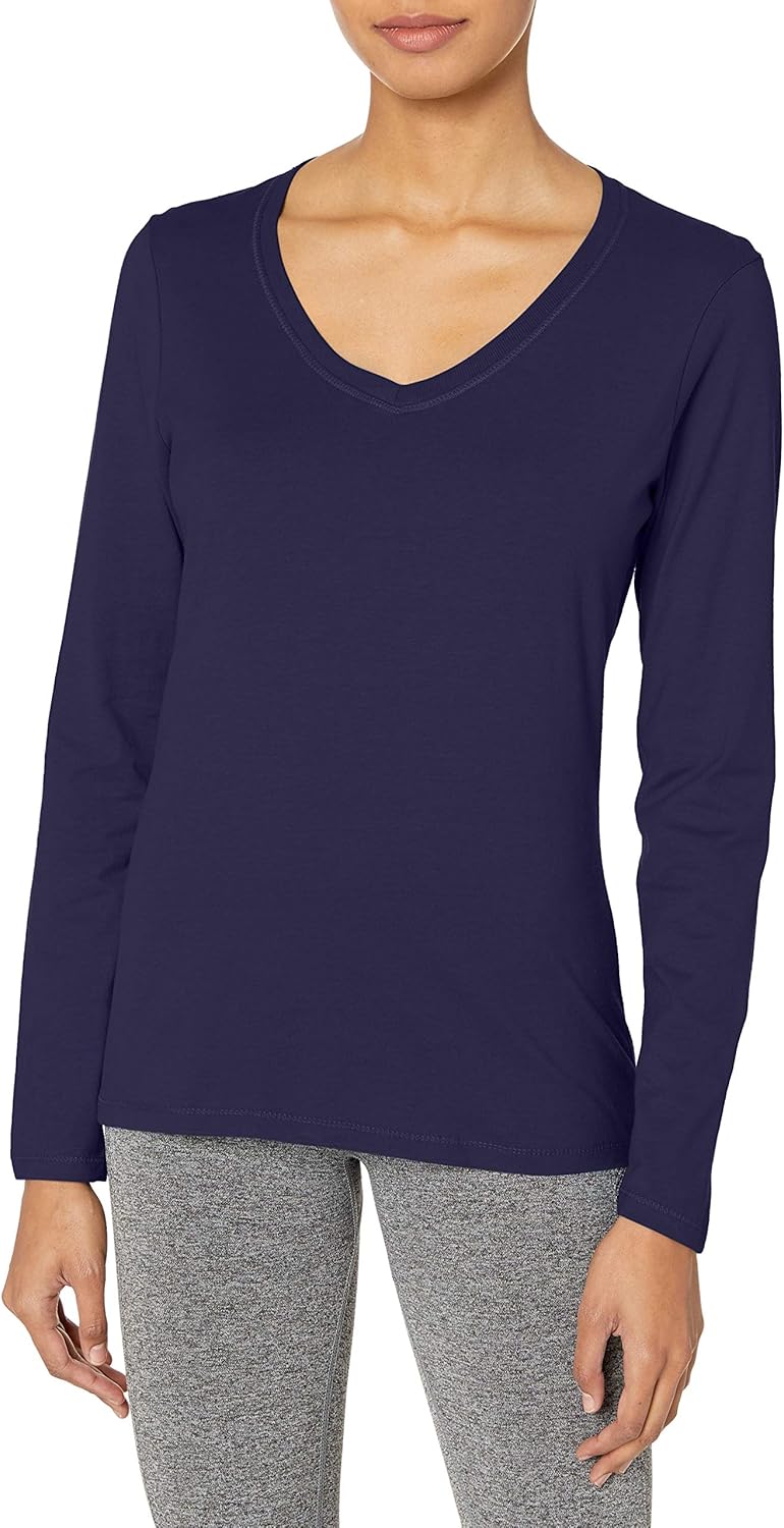 Hanes Women's V-Neck Long Sleeve Tee at  Women’s Clothing store