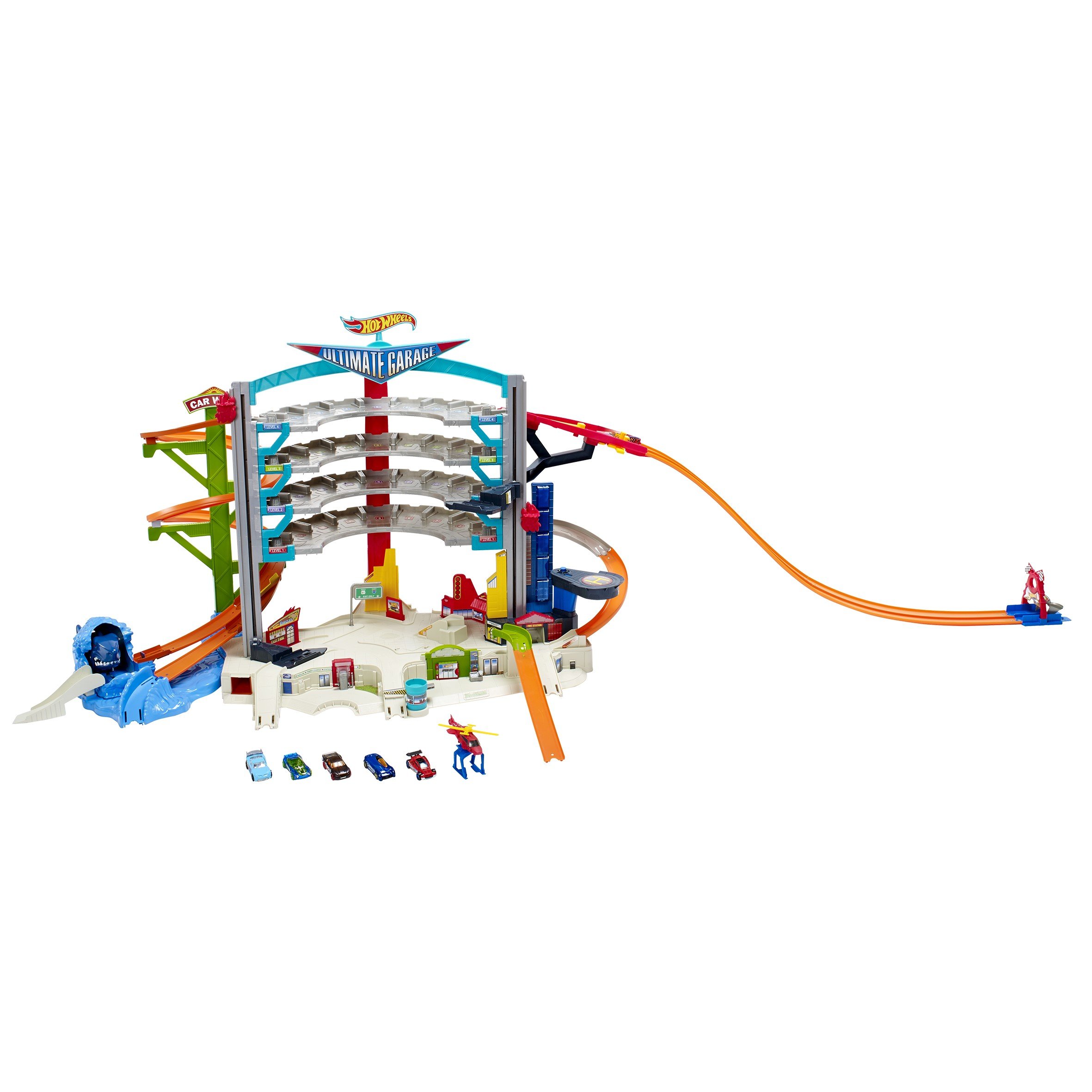 Hot Wheels Ultimate Parking Garage Toy Car Playset Gas Station 5 Cars